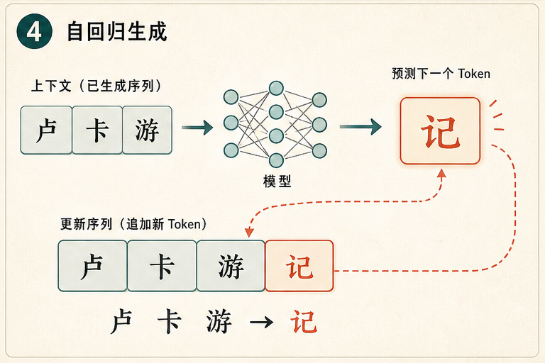 模型根据上下文卢卡游预测新 token 记并将其接入后续生成过程