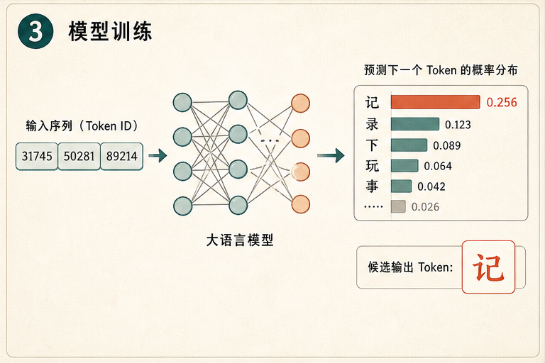 卢卡游对应的 token ID 序列输入神经网络并预测下一个 token 记的概率